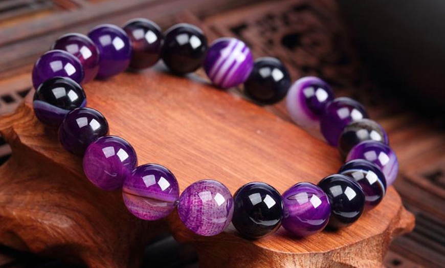 Image 1:  One or Two Violet Agate Stone Bracelets