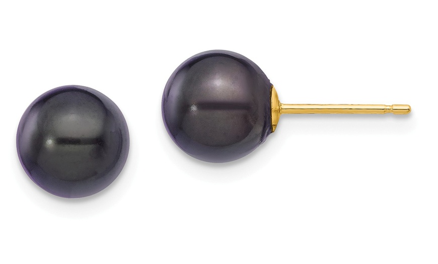 Image 2: Paris Jewelry 18k Yellow Gold Plated 4 MM Black Pearl Stud Earrings