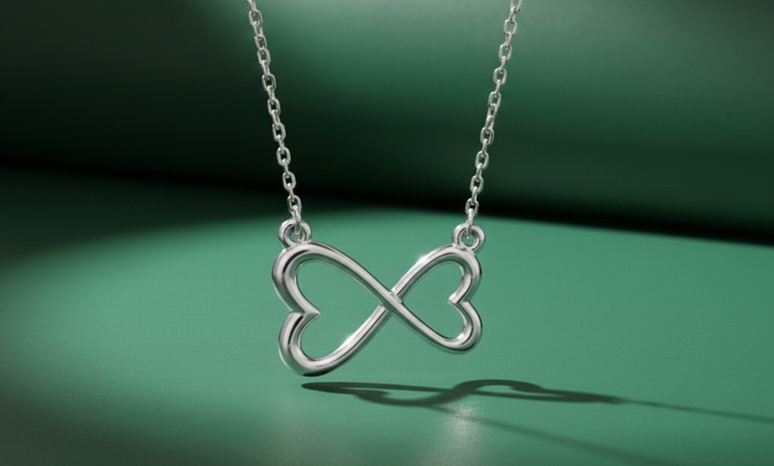 Image 1: Paris Jewelry Infinity Heart-Design Pendant White Gold-Plated Necklace