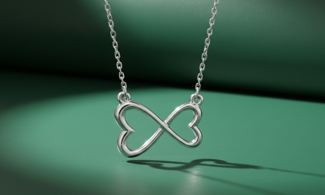 Paris Jewelry Infinity Heart-Design Pendant White Gold-Plated Necklace
