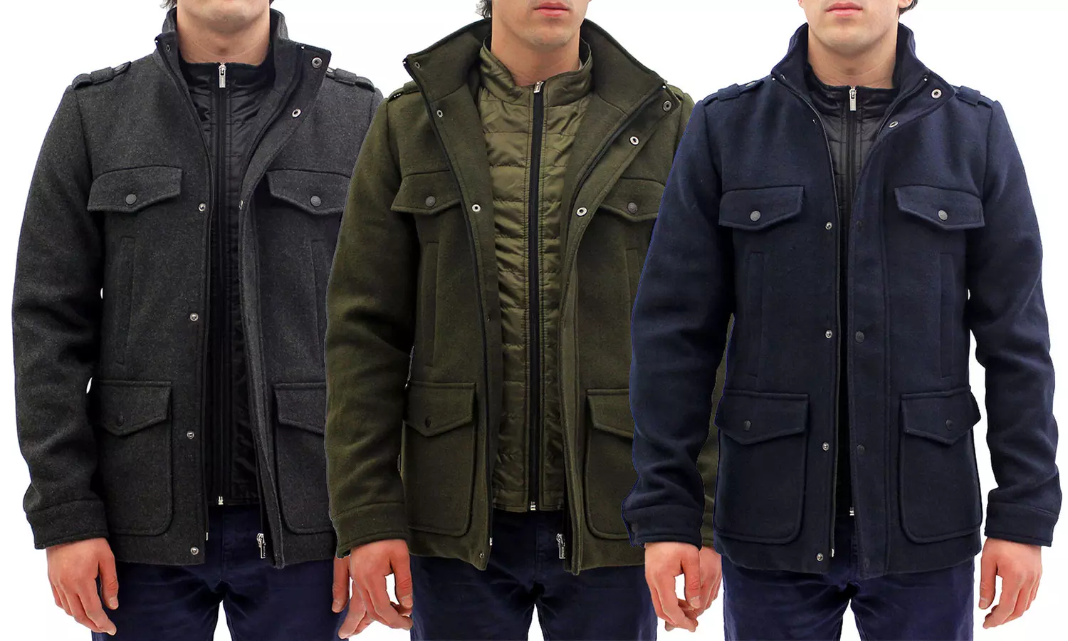Seduka Men's Slim Fit Military Style Pea Coat - Primary Image