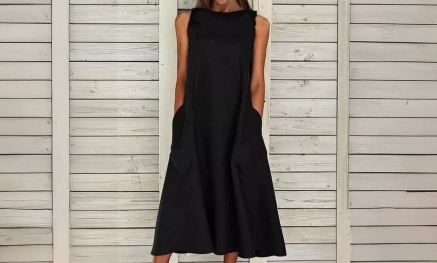 Image 2: Lightweight Sleeveless A-Line Dress in Cotton & Linen