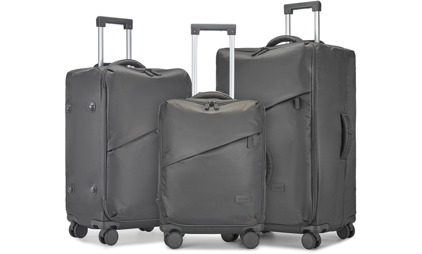 Image 16: KONO Lightweight Soft Shell Suitcase Set TSA Lock Wet/Dey Compartment