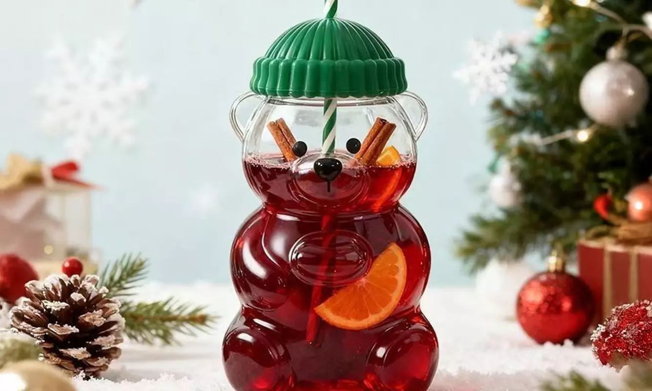 Barista-Teddybär-Glas mit Deckel & Strohhalm - Second Medium