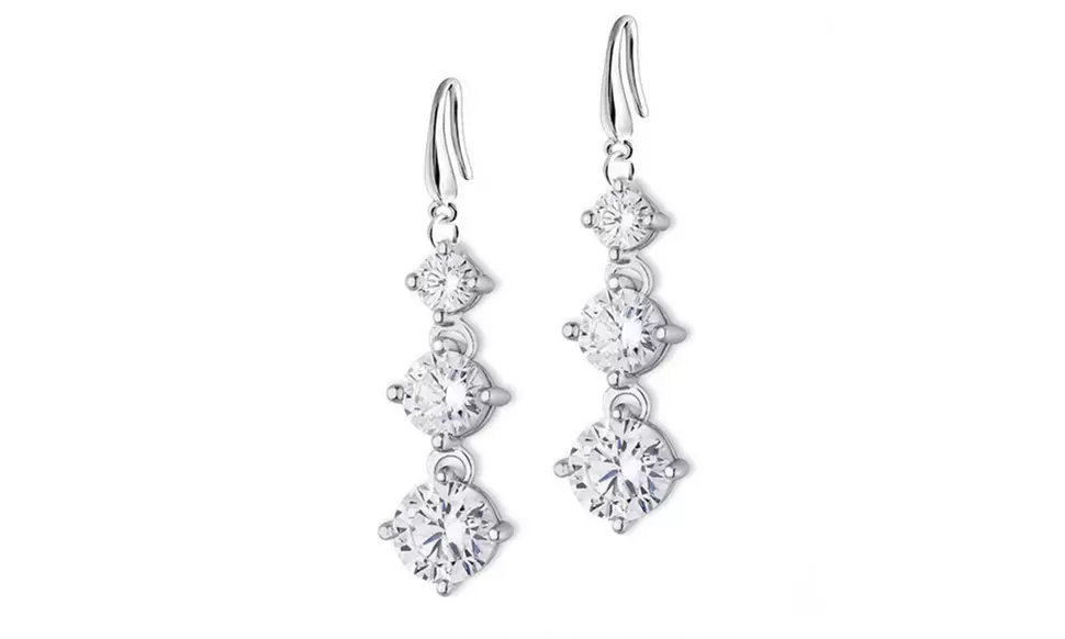 Graduated Tri Stone Crystal Drop Earrings Made With Crystals From Swarovski