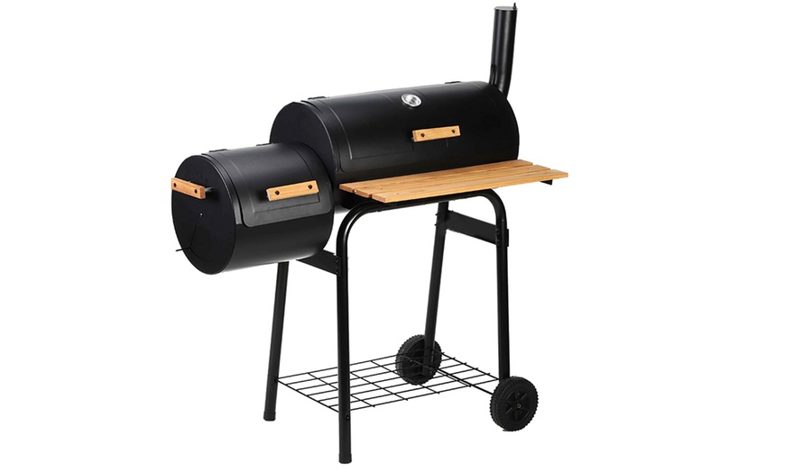 Image 2: Charcoal Barrel BBQ Grill with Smoker