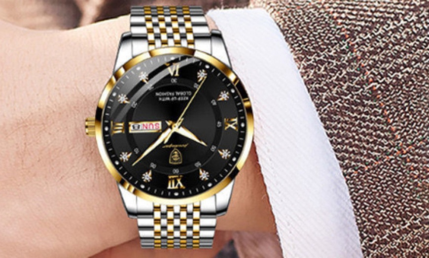 Image 1: Orologio da uomo al quarzo in acciaio inossidabile e confezione regalo