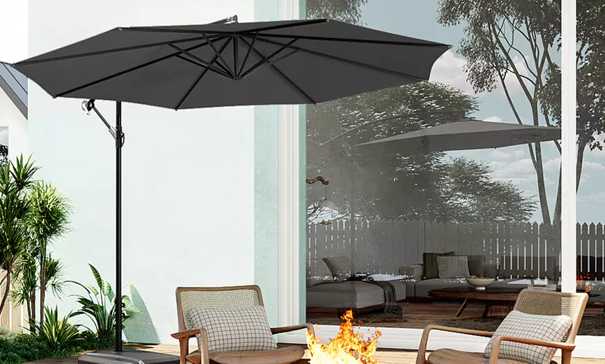 Image 4: Large 3m Grey Cantilever Parasol with Multiple Base Styles 