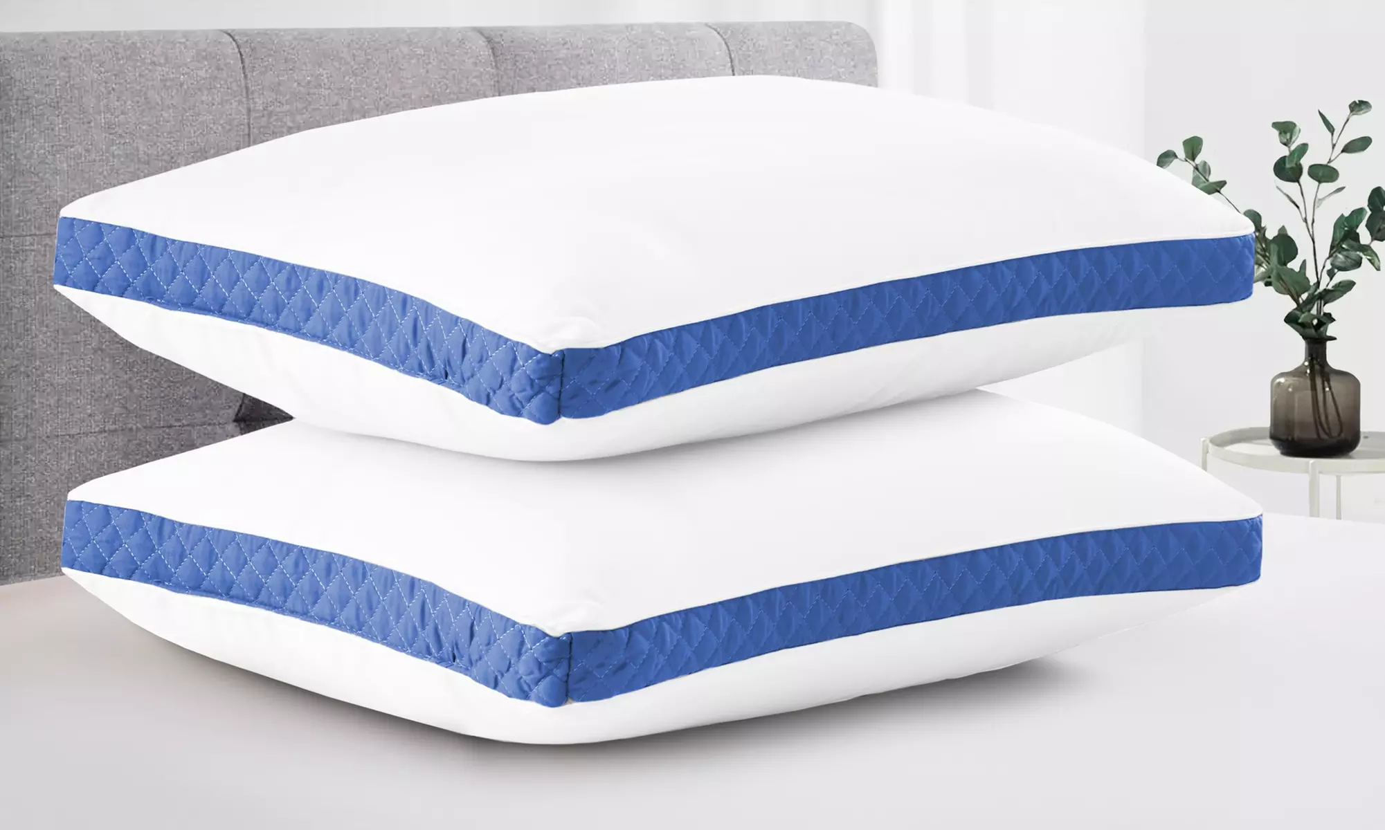 2Pack Gusseted Pillows - Microfiber Breathable Down Bed Pillow Pair by Lux Decor