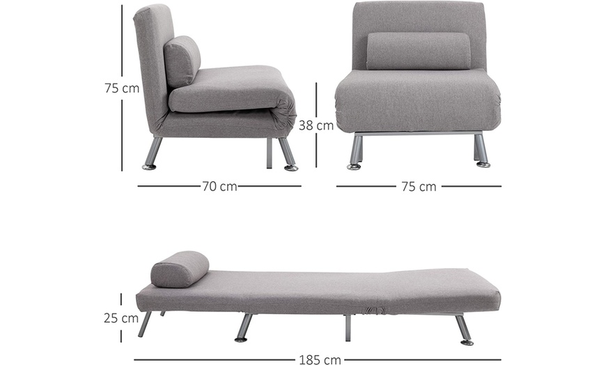 Image 29: HomCom Convertible Single Sleeper Chair Sofa Bed