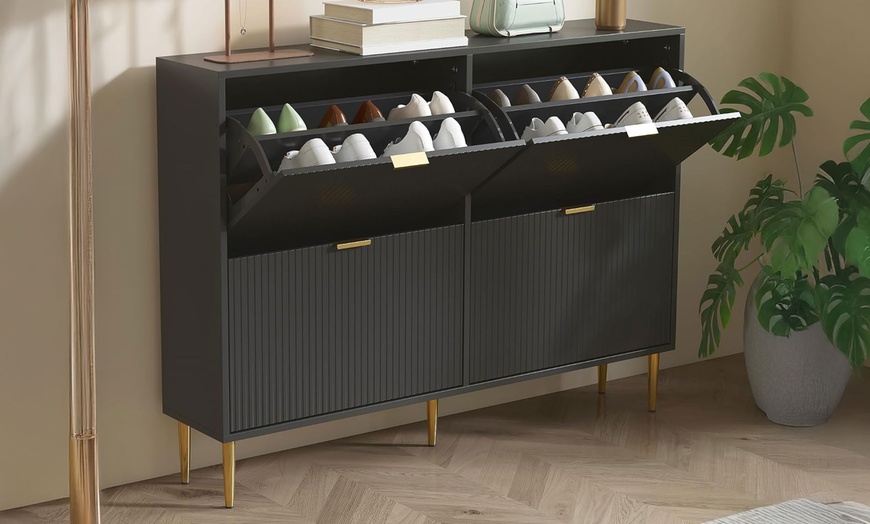 Image 2: HomCom Narrow Shoe Cabinet with Four Flip Drawers