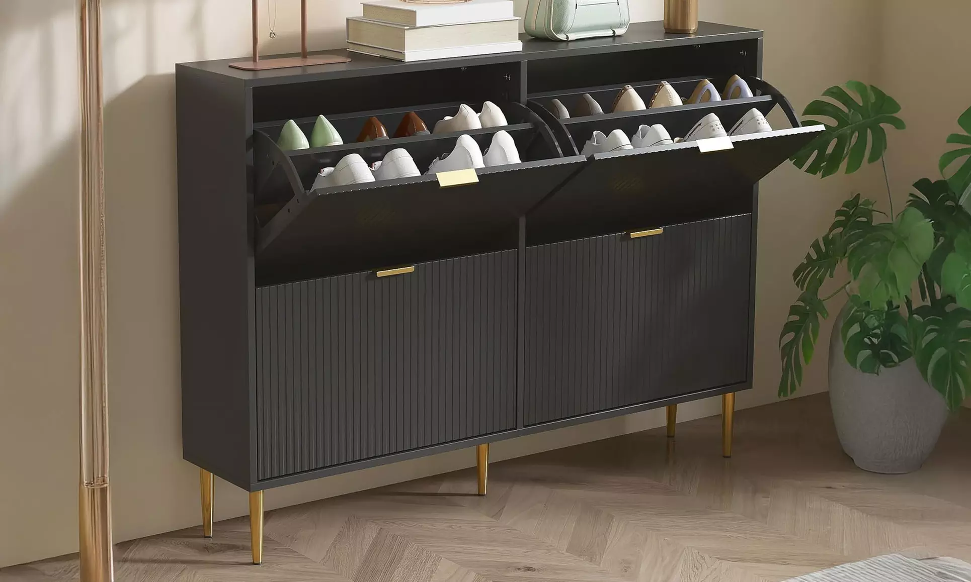 HomCom Narrow Shoe Cabinet with Four Flip Drawers