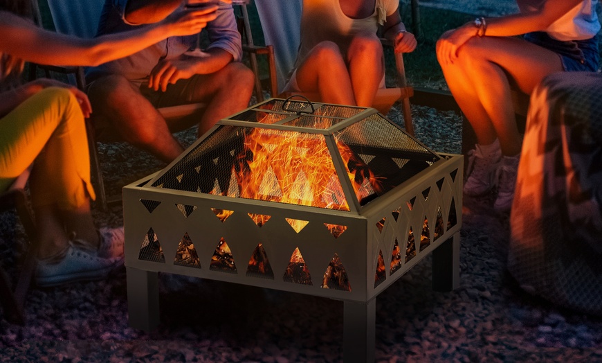 Image 3: Outsunny Outdoor Fire Pit with Screen Cover