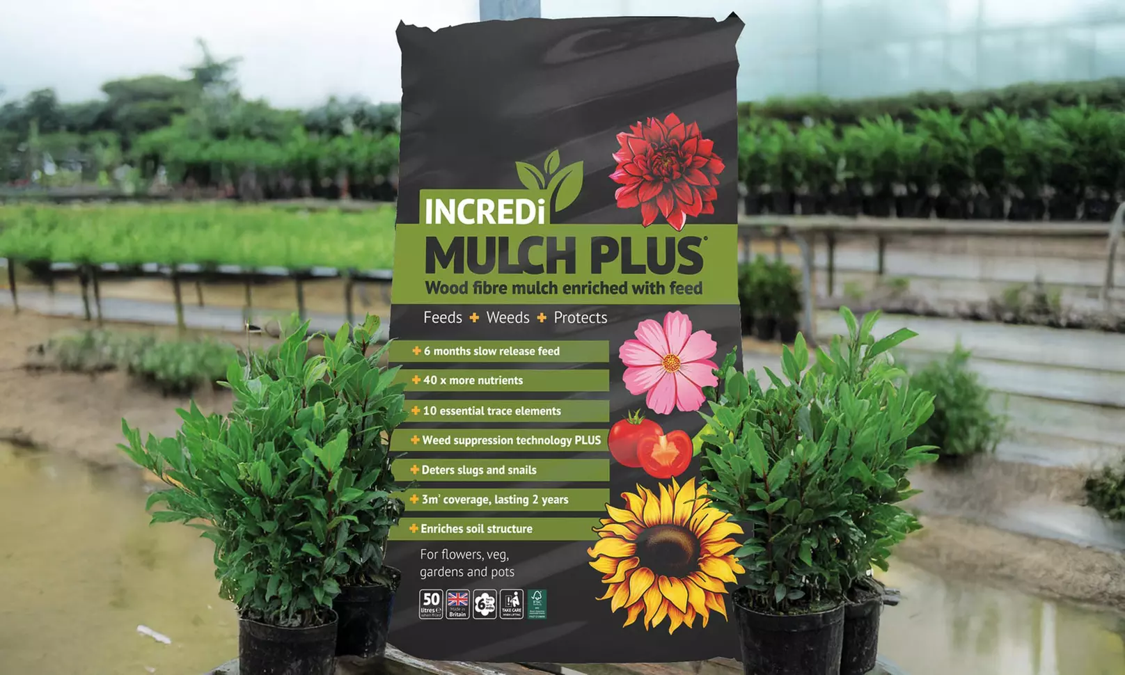INCREDi Mulch Plus Wood Fibre Mulch with Slow-Release Feed 10L or 50L