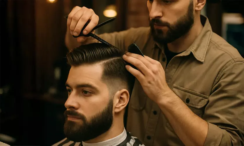 Waschen, Haarschnitt & Bartpflege, opt. Fadentechnik, Wachsen oder Henna Augenbrauen (bis zu 35% sparen) - Primary Image