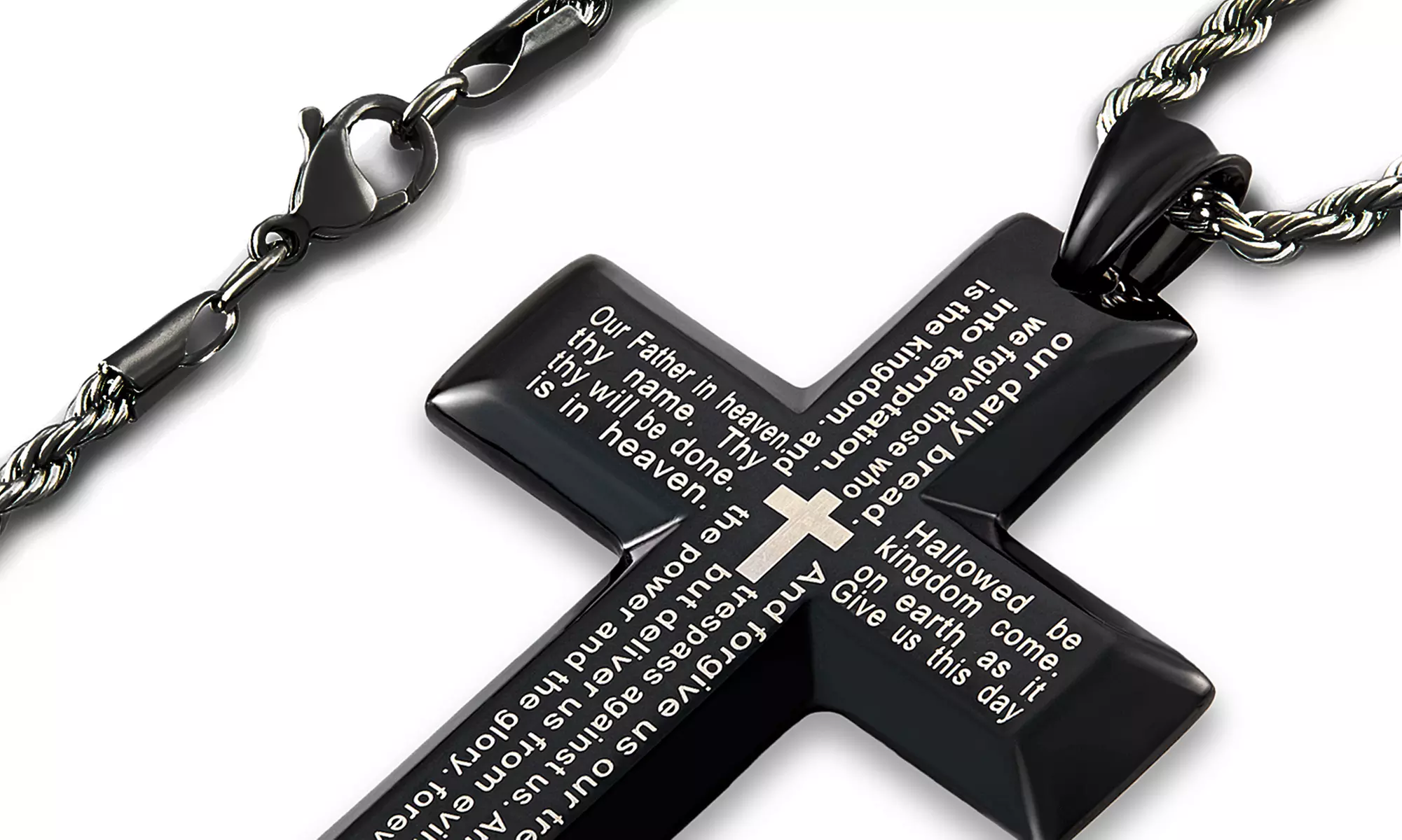 Men's Stainless Steel Lord's Prayer Cross on 24" Chain - Second Medium