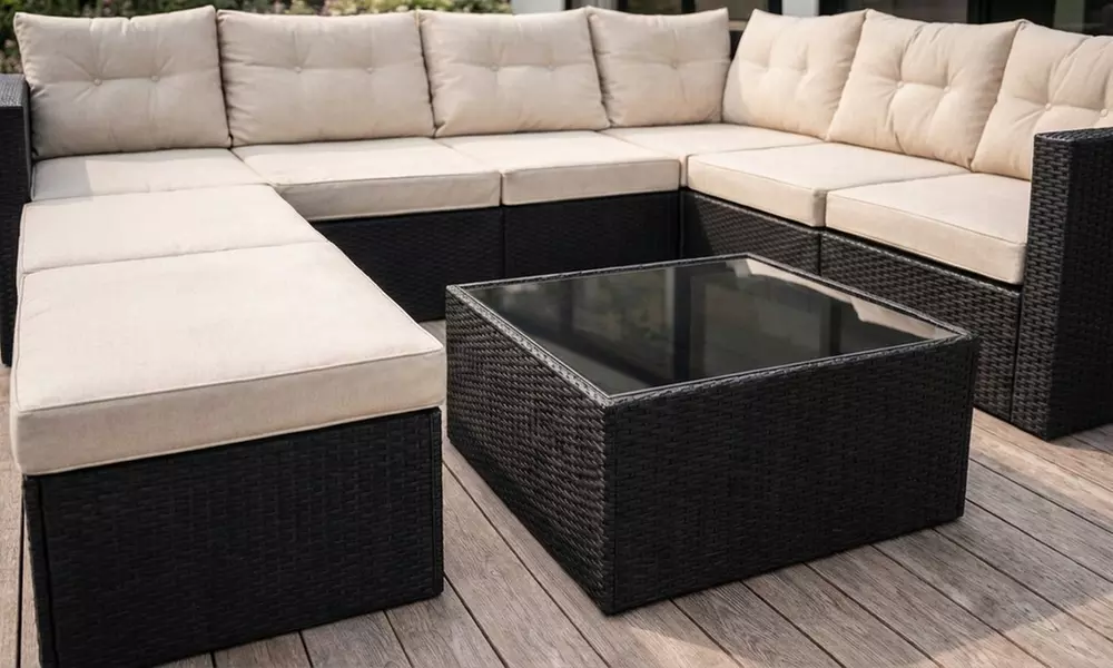 Salon de jardin Kocoon 8 places, modèle "Lola", en résine tressée