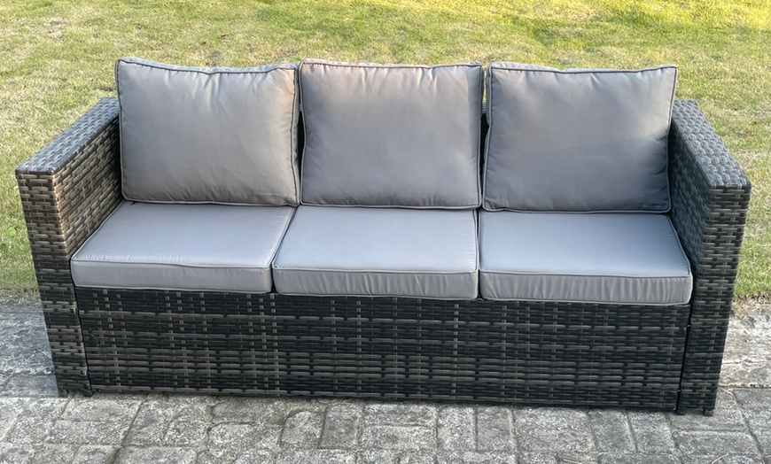 Image 4: Fimous 9-Seater Rattan-Effect Garden Furniture Set with Fire Pit Table