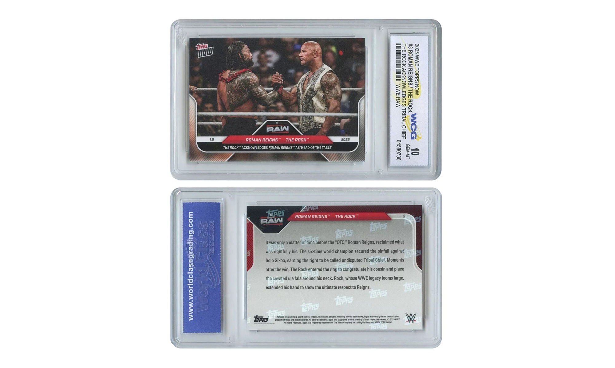 2025 Wwe Topps Now Roman Reigns / the Rock Tribal Chief Card #3 - Gem Mint 10