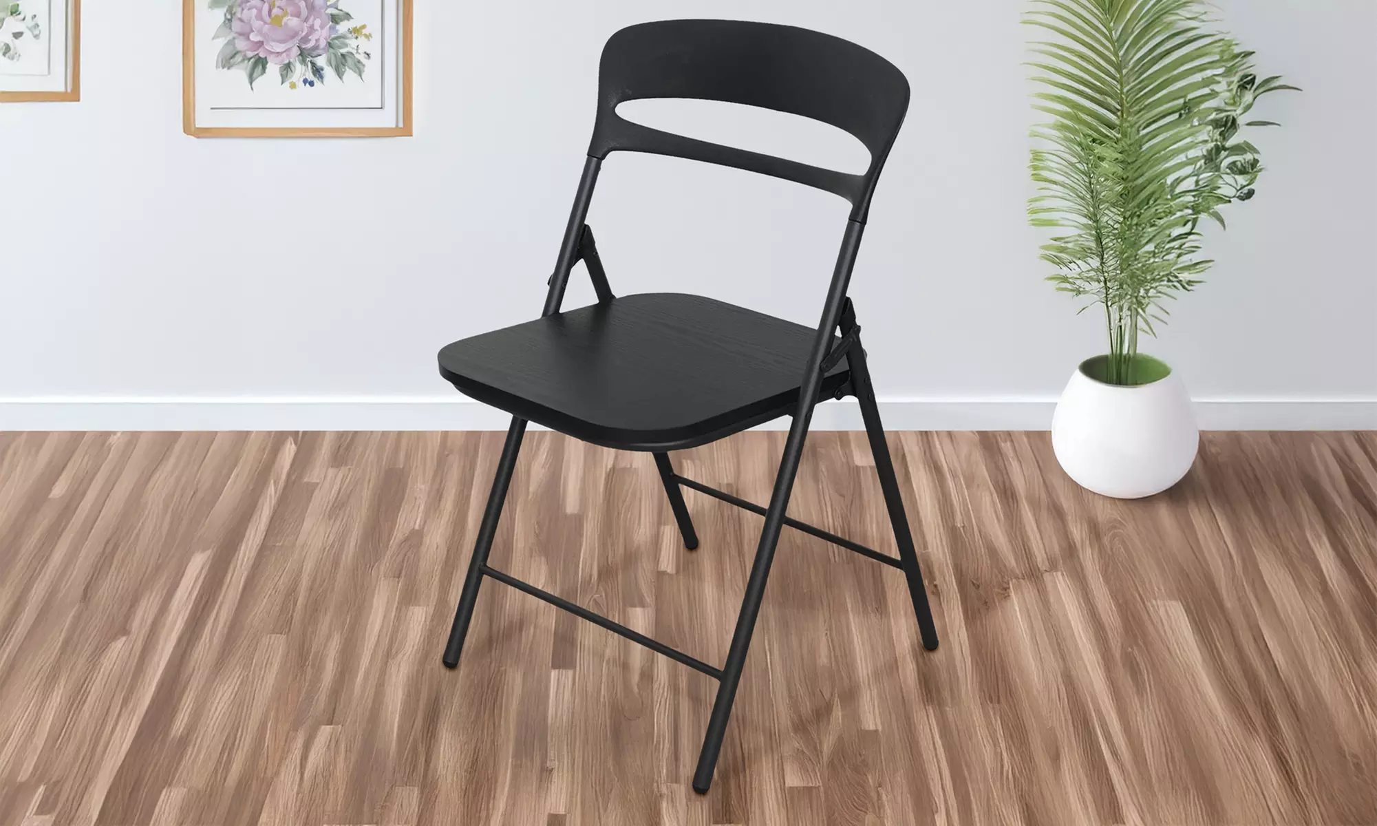 Juego de 4 sillas plegables de metal con asiento de madera