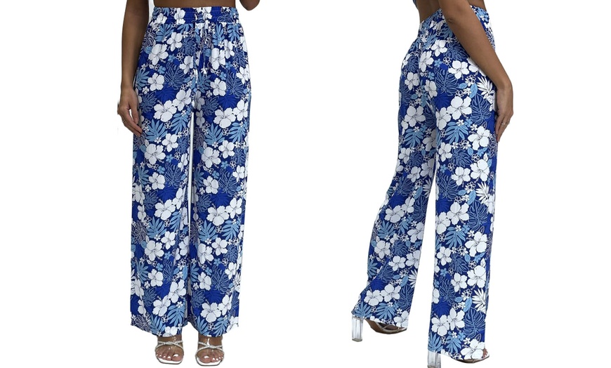 Image 17: Wide-Leg Tie-Waist Multicoloured Floral Palazzo Pants