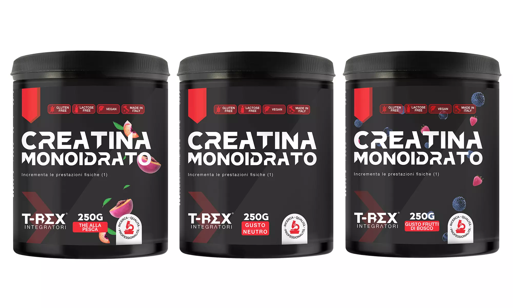 1 o 2 confezioni di creatina in compresse o polvere T-Rex Integratori, disponibili in vari gusti - Primary Image