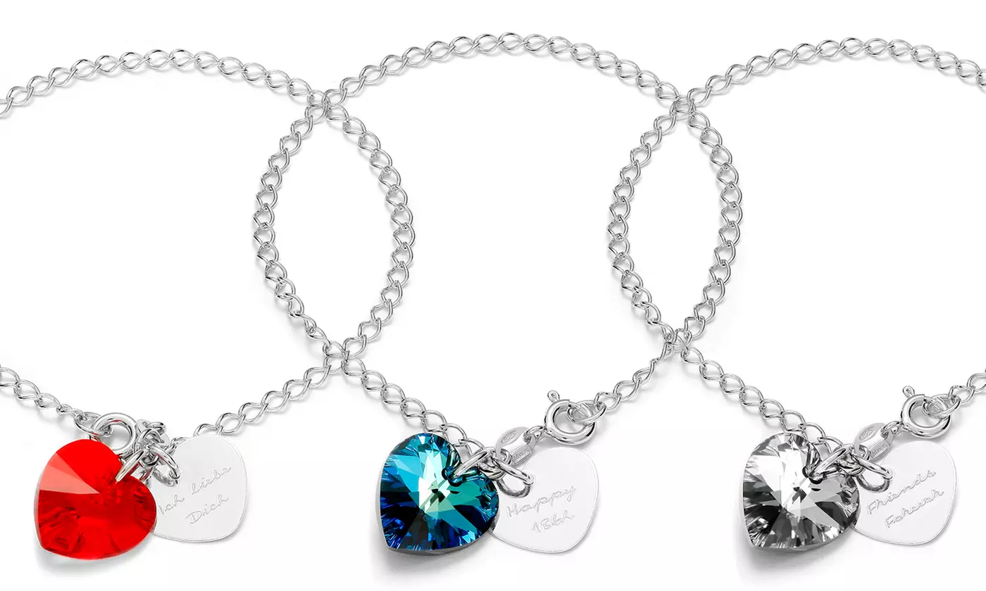 One or Two Custom Engraved Charm Bracelet with Heart-Shape Swarovski Elements Crystal from Jewells House (Up to 75% Off) - Primary Image