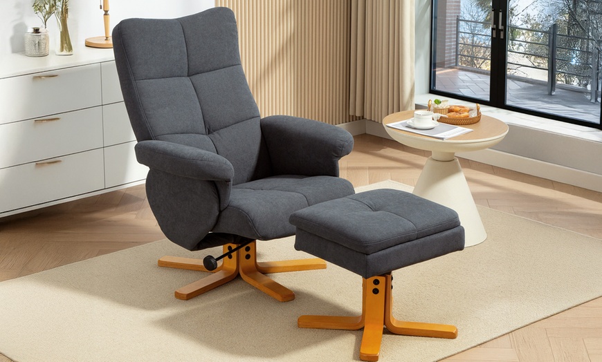 Image 2: HomCom Linen Recliner Chair and Footstool