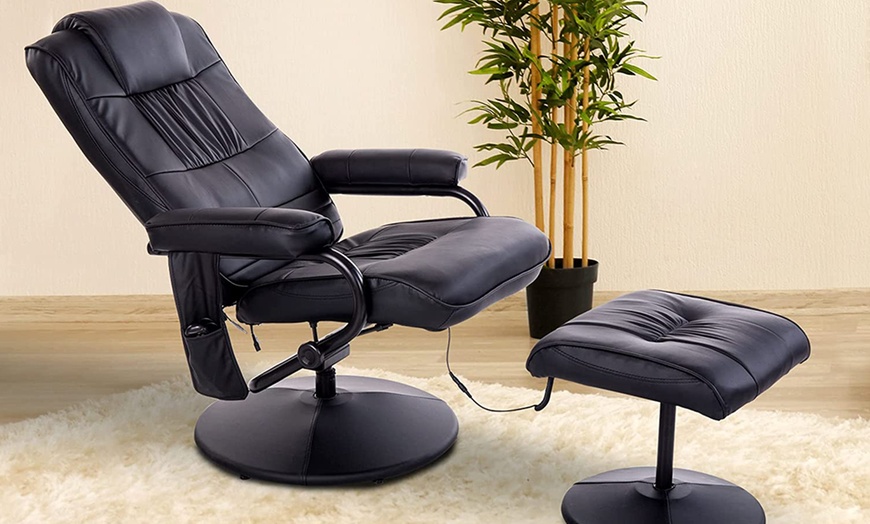 Image 8: HOMCOM Recliner Massage Chair with Footstool
