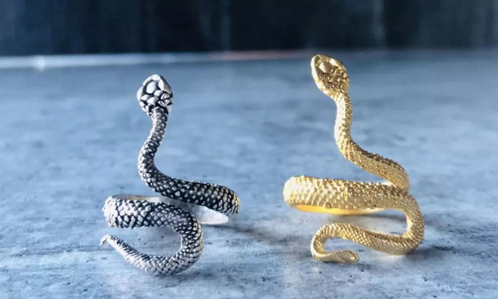 US 1-2 Stainless Steel Ring Snake Gothic Jewelry Retro Animal Adjustable Unisex