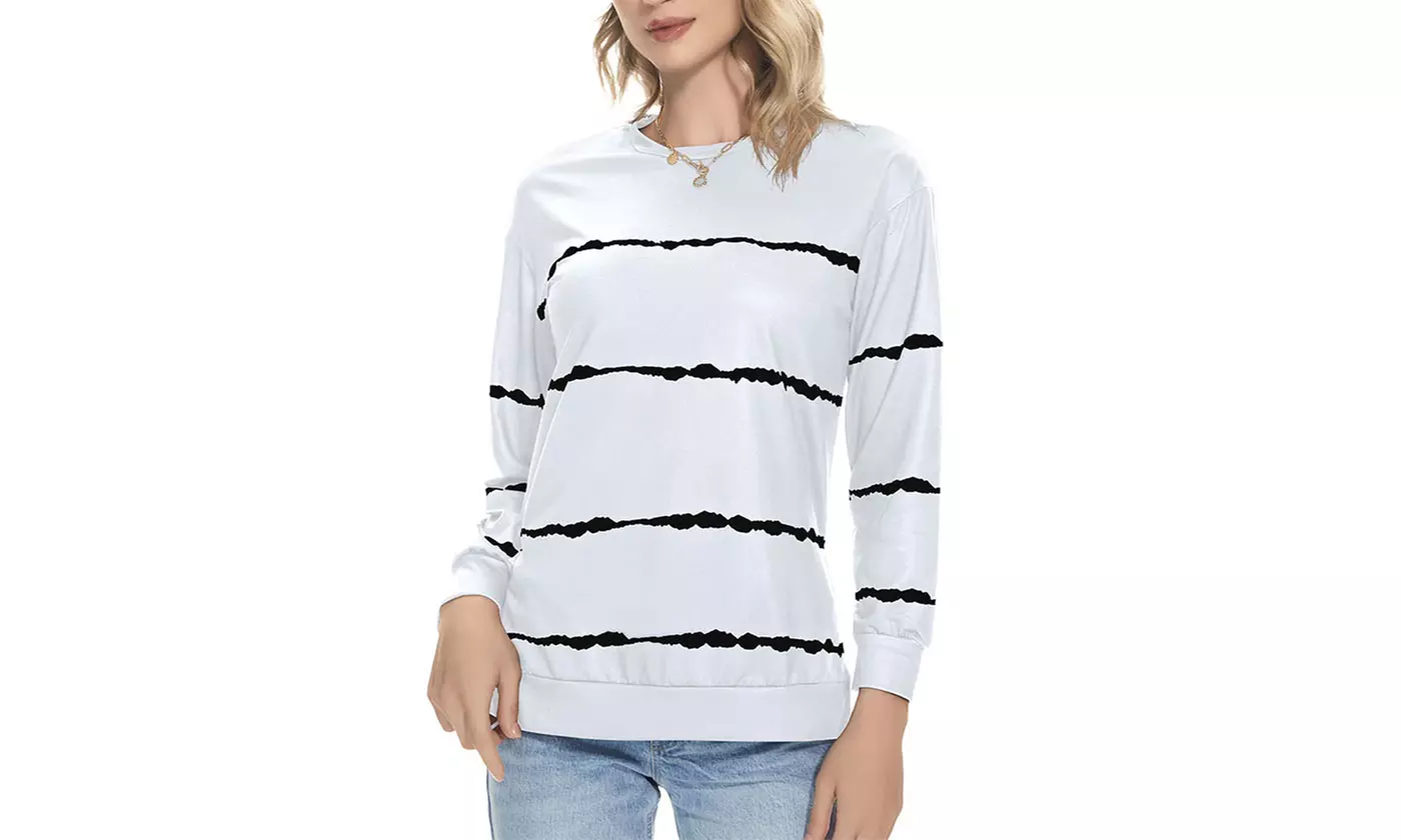 Women Long Sleeve Crewneck Casual Side Split Pullover Tops