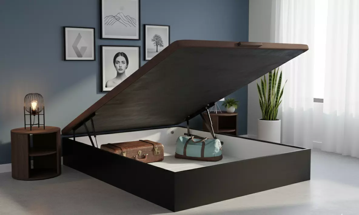 Canapé Abatible Altura 32cm ENVIO, MONTAJE Y RECOGIDA ANTIGUO GRATIS, Gran Capacidad, Madera, Tapa 3D,Wengué - Primary Image