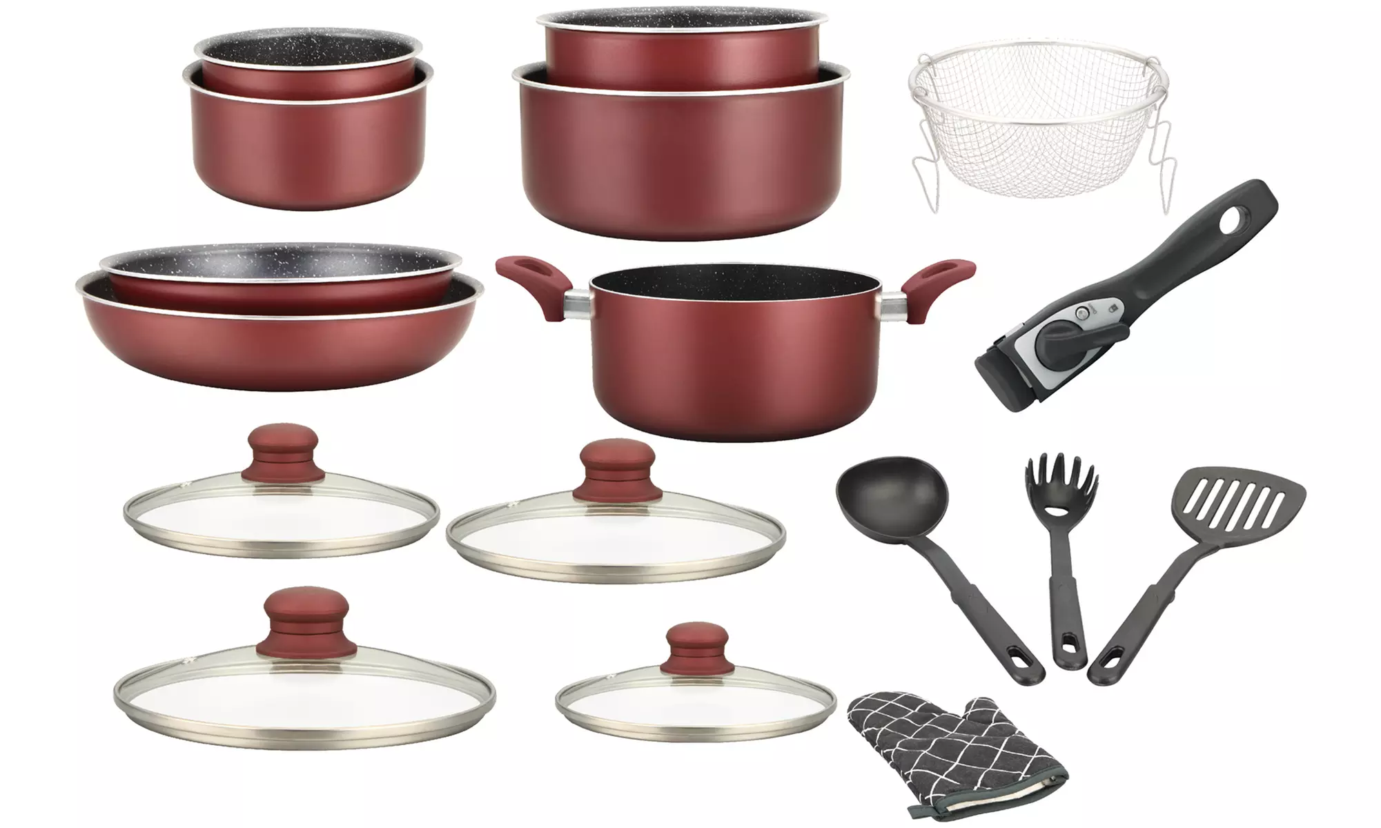 5-, 7-, oder 17-tlg. Herzberg Kochgeschirr-Set mit abnehmbarem Griff