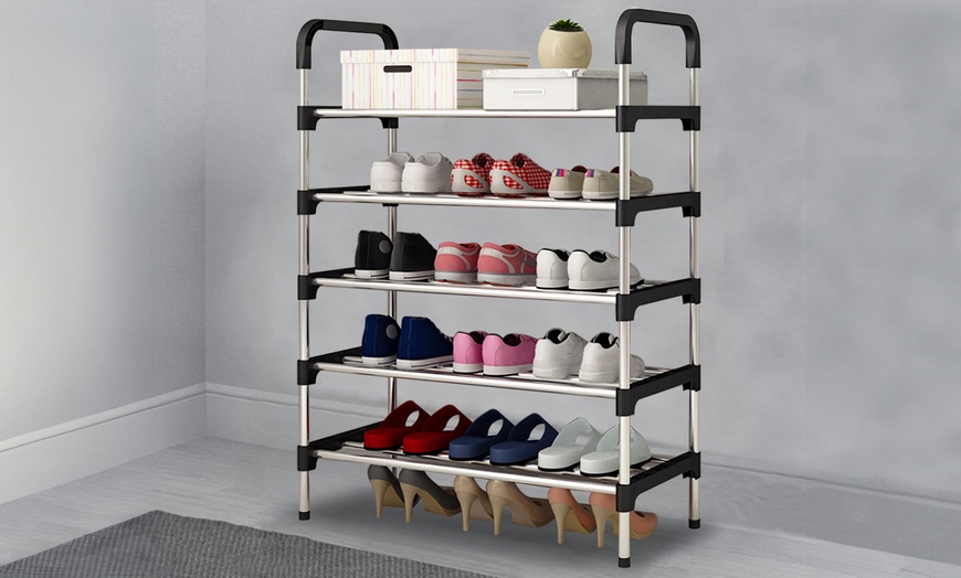 Image 1: Lightweight Multi-Tiered Stackable Mental Shoe Organiser for Entryway