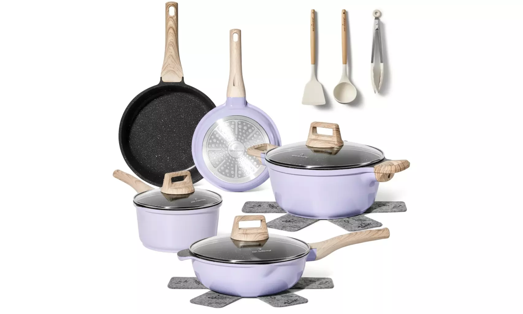 Set di pentole con coperchi in vetro