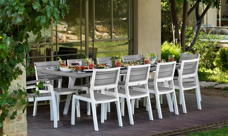 Set pranzo Harmony Keter composto da 1 tavolo allungabile, 6 sedie e 2 poltrone