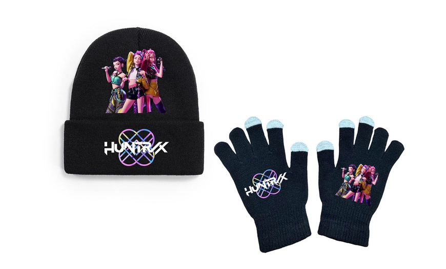 Image 2: Ensemble bonnet et gants en maille groupe K-pop "Demons Hunters"
