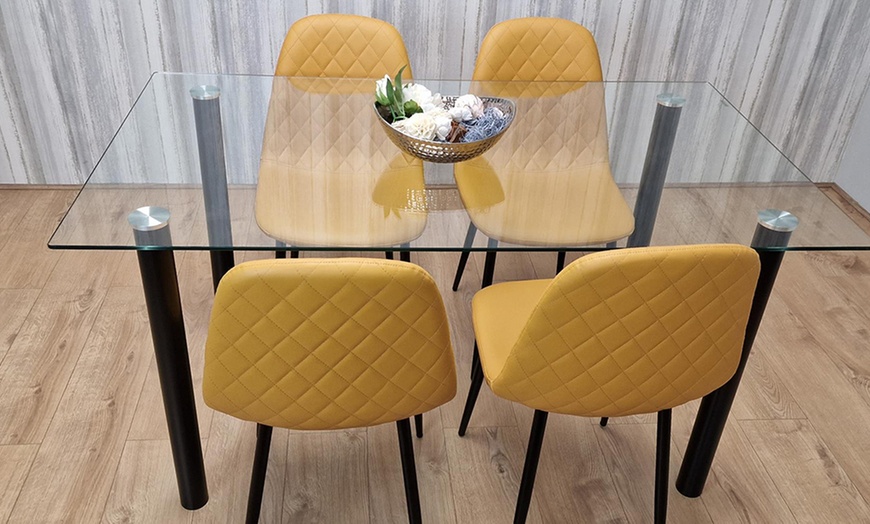 Image 12: Glass Dining Table Set with Chair Options