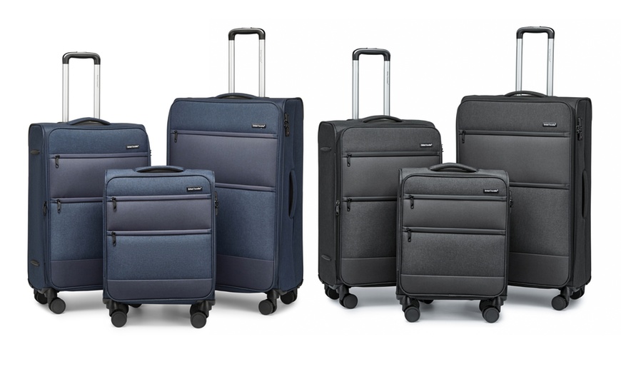 Image 1: Individual or 3 piece Soft Shell Suitcase Set