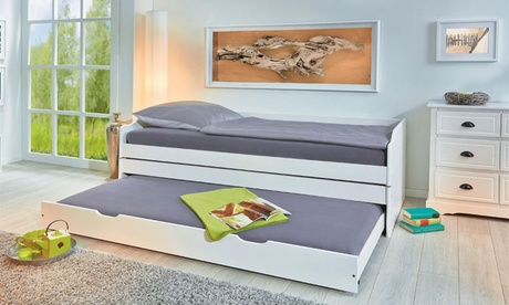 Letto a scomparsa U2 in pino che si trasforma in 3 letti singoli, disponibile in 2 misure