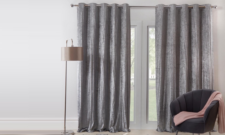 Image 5: Velvet Lined Eyelet Curtains
