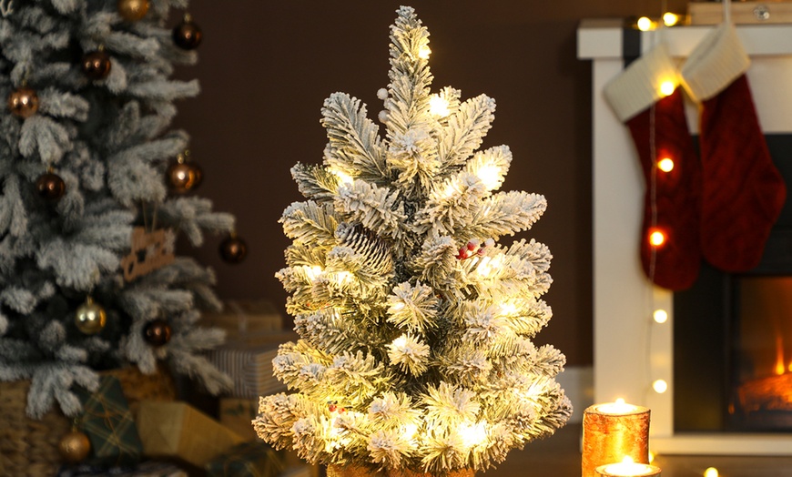 Image 3: Prelit Small Christmas Tree, Snow Flocked Tabletop Xmas Tree