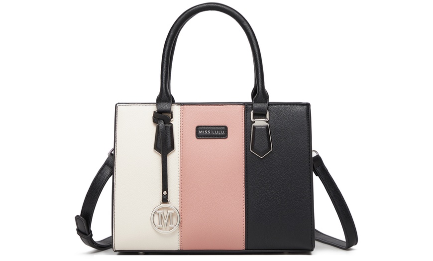 Image 15: Miss Lulu PU Leather Three-Tone Stitched Shoulder Handbag