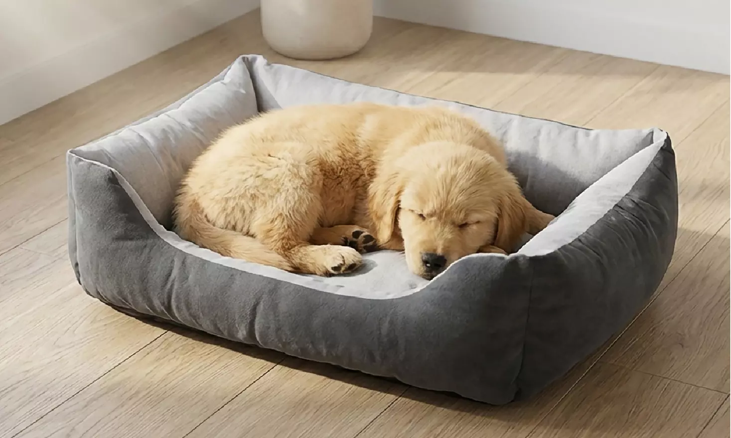 Ensemble lit pour chien avec 2 gamelles, jouet en corde et porte-sac