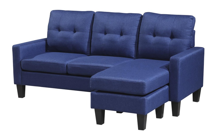 Image 11: Reversible Velvet L-Shaped Sectional Sofa with Ottoman Corner Couch