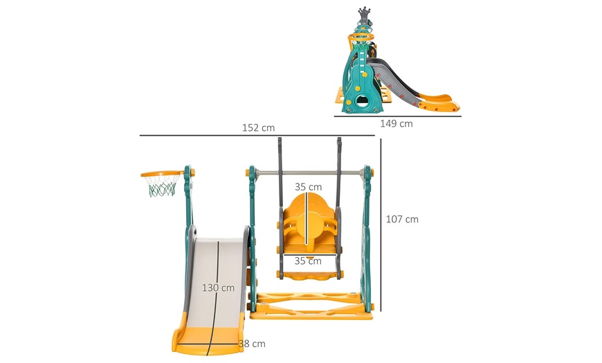 Image 7: HomCom Kids Swing and Slide Set with Basketball Hoop Slide
