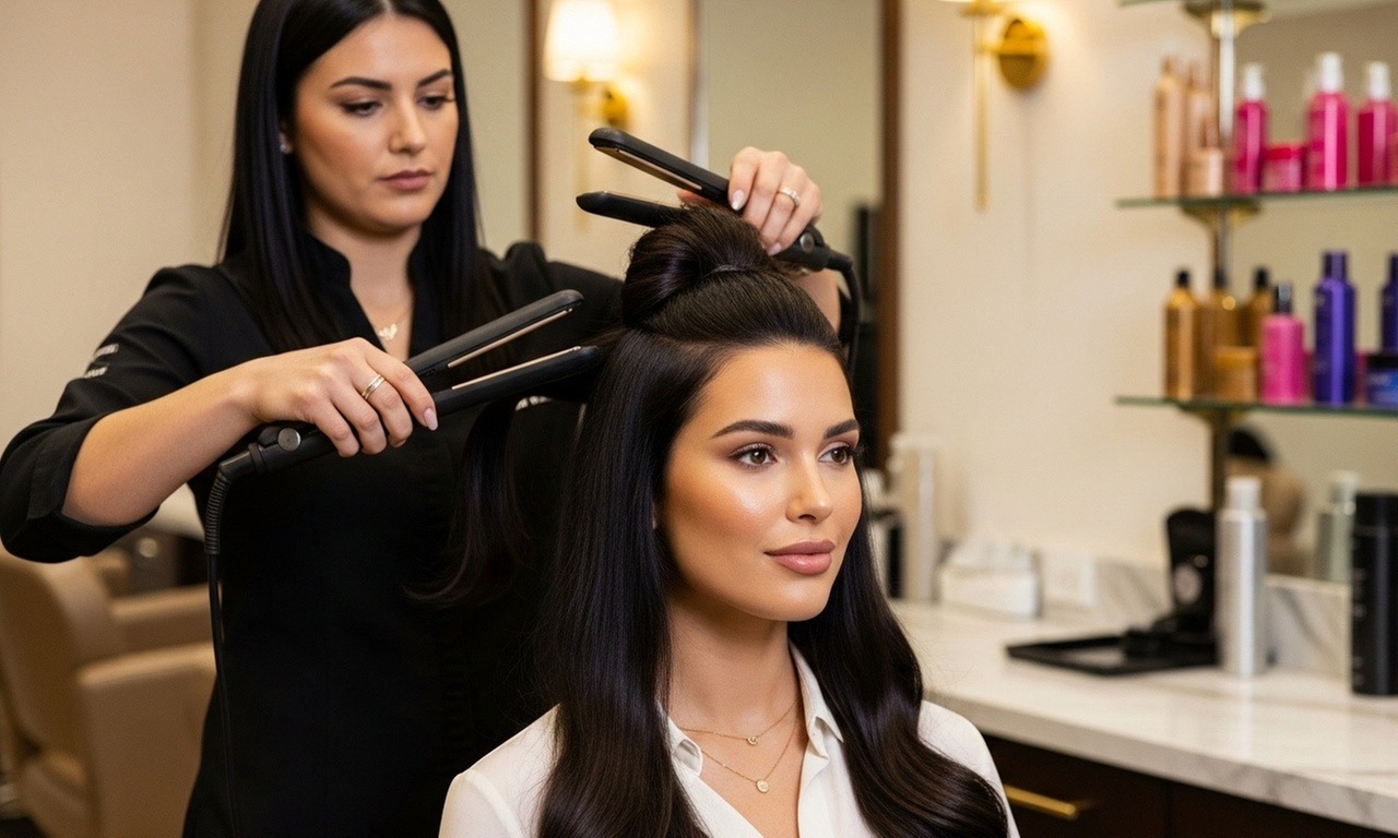 Haircut with Silk Press Styling, Blow Dry,  All Over Color, and More