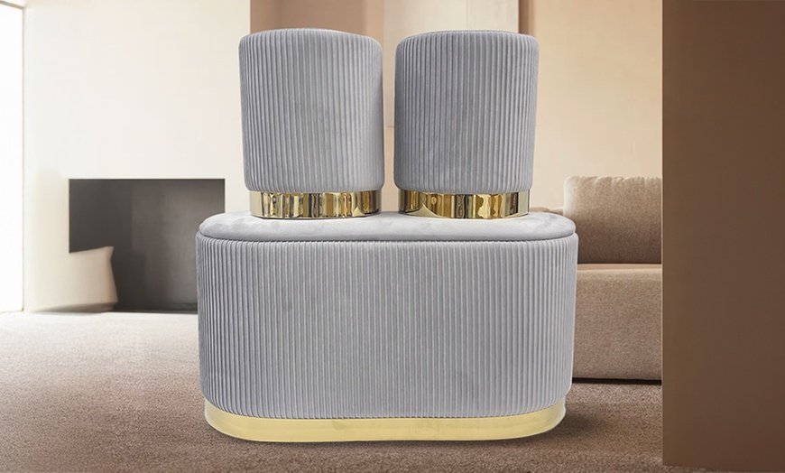 Image 7: Set di 3 pouf moderni in velluto