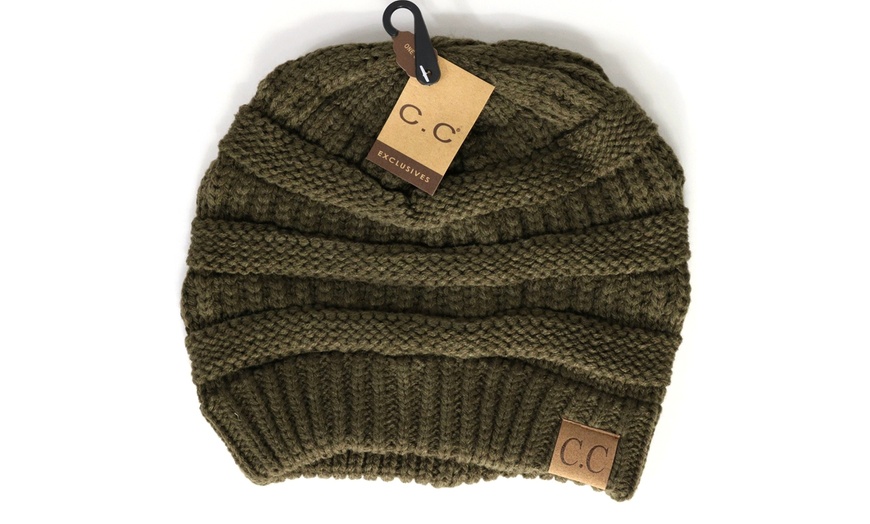 Image 11: Cheveux Corp. Women's Solid Classic CC Beanie 