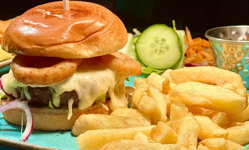 Image 1: Satisfy Your Cravings: Choice of Burger with Chips, Salad and Beer